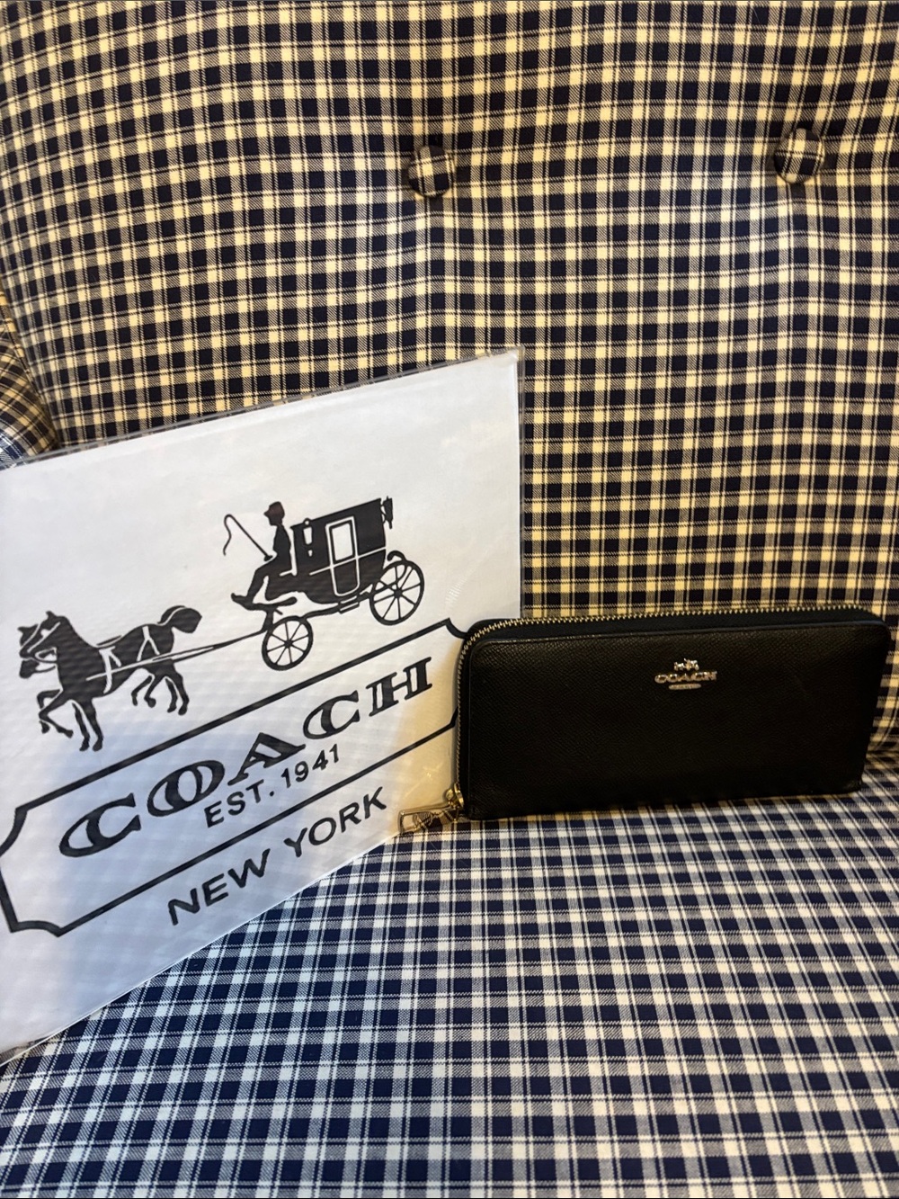 Coach Black Pebbled Zip-Around Wallet with Gold Logo